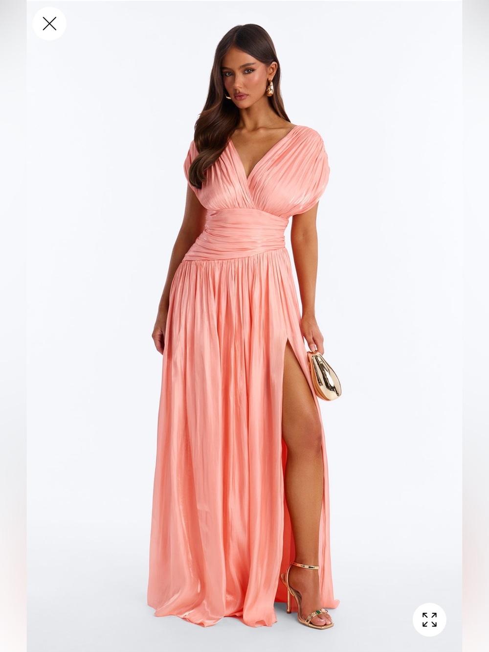 Fashion Nova Maxi Dress Jianna Pleated Drop Waist Gown - Peach